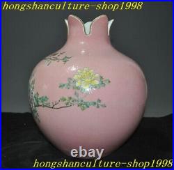 China Ancient pastel porcelain Pomegranate flower bird statue Bottle Pot VaseJar