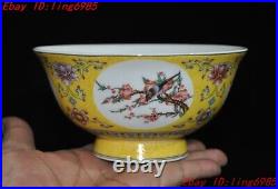 China Ancient wucai porcelain Feng Shui Plum blossom bird statue Tea cup Bowl