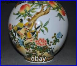 China Ancient wucai porcelain auspicious Feng Shui bird Peach statue vase bottle