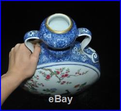 China Blue white Wucai porcelain flower bird Binaural statue Bottle Pot Vase Jar