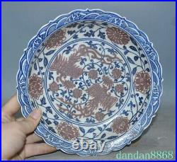 China Blue&white porcelain Lucky Phoenix bird tray Pallets Dish plate statue
