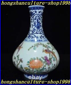 China Blue&white wucai porcelain chrysanthemum bird statue Bottle Pot Vase Jar