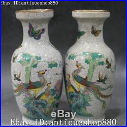 China Color Porcelain Butterfly Phoenix Bird Flower Vase Bottle Jar Kettle Pair