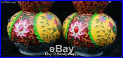 China Color Porcelain Relief Gem Flower Bird Vase Gourd Calabash Cucurbit Pair