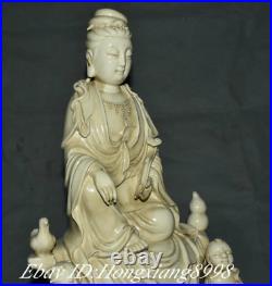 China Dehua Porcelain Carving Kwan-yin Guanyi Quan Yin Ruyi Hufa Tong Zi Statue
