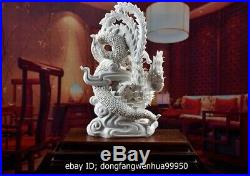 China Dehua White Porcelain Handwork Lucky Loong Dragon Phoenix Bird Statue