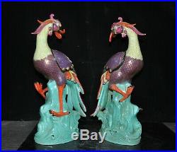 China Enamel Rose porcelain Feng Shui animal Phoenix Phenix Bird peacock Statue