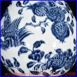 China Ming Dynasty Blue&white porcelain flowers bird grain premium bottle vase