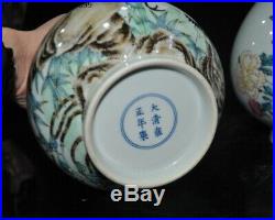 China Pastel porcelain phoenix bird Crane lotus Bottle Pot Vase Jar Statue Pair