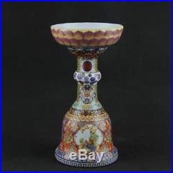 China Porcelain qing yongzheng colour enamels flower and bird Lotus candlestick