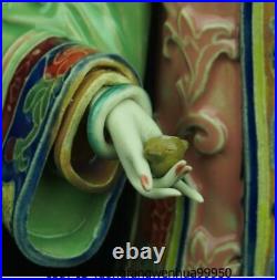 China Pottery Wucai Porcelain Palace Parrot Bird Court ladies Decoration Statue
