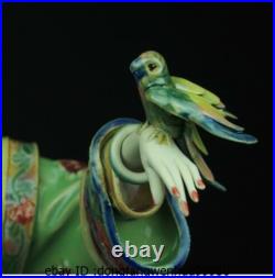 China Pottery Wucai Porcelain Palace Parrot Bird Court ladies Decoration Statue