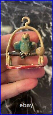 China Pottery Wucai Porcelain Palace Parrot Bird Stand Ladies Decoration Statue