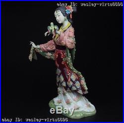 China Royal Pottery Wucai Porcelain Woman Imperial Concubine Bird Flower Statue