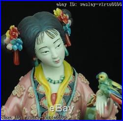 China Royal Pottery Wucai Porcelain Woman Imperial Concubine Bird Flower Statue