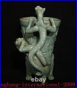 China Song Dynasty Ru kiln porcelain premium dragon bird beast grain Cup Goblet