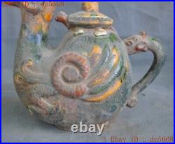 China Tang Sancai pottery porcelain bird statue Horse Milk Wine Tea Pot Flagon