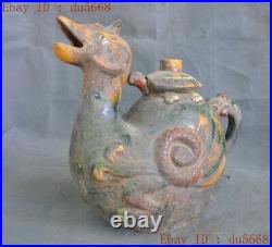 China Tang Sancai pottery porcelain bird statue Horse Milk Wine Tea Pot Flagon