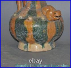 China Tangsancai pottery porcelain Luck animal bird Frog statue reflux bottle