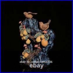 China WuCai Pottery Porcelain Auspicious Animal Lucky Two Birds Statue