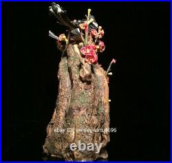 China WuCai Pottery Porcelain Auspicious lucky Flower Animal Two Birds Statue