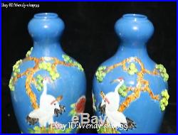 China Wucai Porcelain Cranes Bird Leaf Tree Flower vase Bottle Flask Pot Pair