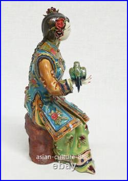China Wucai Porcelain Pottery Figurine Statue Oriental Ancient Belle Lady Birds