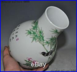 China Wucai porcelain bamboo Plum blossom Magpie bird Bottle Pot Vase Jar Statue