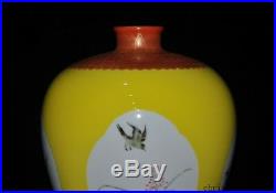 China Yellow glaze wucai porcelain gilt bird flower statue Bottle Pot Vase Jar