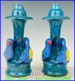 China Zhou Dynasty Chai Kiln Color Porcelain Bird Candle Holder Candlestick Pair