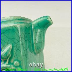 China Zhou Dynasty Chai Kiln Green Glaze Porcelain Flower Bird Flagon wine pot