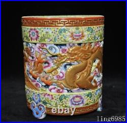 China ancient Enamel porcelain Gilt phoenix bird statue brush pot pencil vase