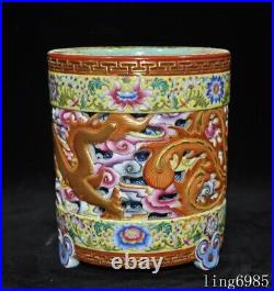 China ancient Enamel porcelain Gilt phoenix bird statue brush pot pencil vase