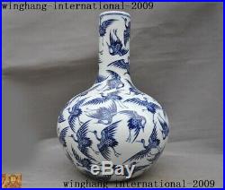China blue&white porcelain Crane Cranes bird Zun Cup Bottle Pot Vase Jar Statue