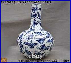 China blue&white porcelain Crane Cranes bird Zun Cup Bottle Pot Vase Jar Statue