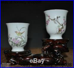 China dynasty wucai porcelain flower kingfisher bird statue goblet wineglass cup