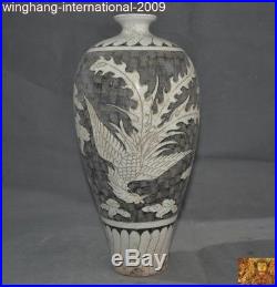 China jizhou Kiln old porcelain carving Phoenix bird statue Bottle Pot Vase Jar