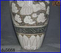 China jizhou kiln Old porcelain glaze bird eagle Zun Bottle Pot Vase Jar Statue