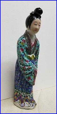 China porcelain 8 statue pottery sculpture woman blue dress birds flowers