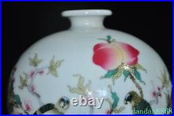 China wucai porcelain Lucky bird magpie Peach Zun Cup Bottle Pot Vase Statue