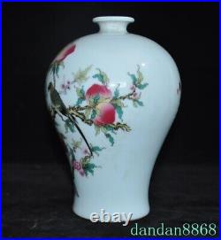China wucai porcelain Lucky bird magpie Peach Zun Cup Bottle Pot Vase Statue