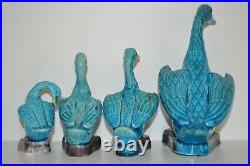 Chinese Antique Export Turquoise Blue Porcelain Figural Goose Ducks Set of 4