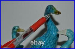 Chinese Antique Export Turquoise Blue Porcelain Figural Goose Ducks Set of 4