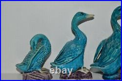 Chinese Antique Export Turquoise Blue Porcelain Figural Goose Ducks Set of 5