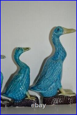 Chinese Antique Export Turquoise Blue Porcelain Figural Goose Ducks Set of 6