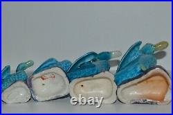 Chinese Antique Export Turquoise Blue Porcelain Figural Goose Ducks Set of 7