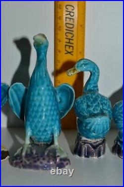 Chinese Antique Export Turquoise Blue Porcelain Figural Goose Ducks Set of 7