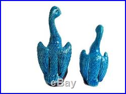 Chinese Antique Export Turquoise Blue Porcelain Mudman Ducks Set of 5 Majolica