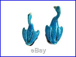 Chinese Antique Export Turquoise Blue Porcelain Mudman Ducks Set of 5 Majolica