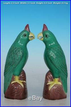 Chinese Beautiful Pair Famille Rose Rare Porcelain Parrot Statues